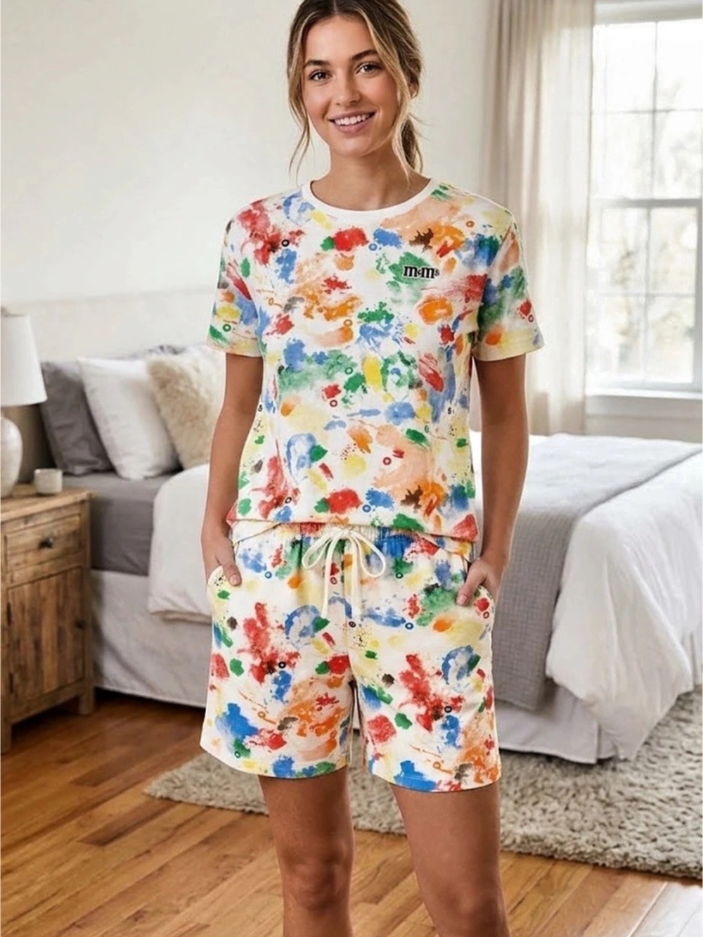 M&M'S Women's Character Lounge Set Abstract Print tie dye NWOT XL TOP L BOTTOM